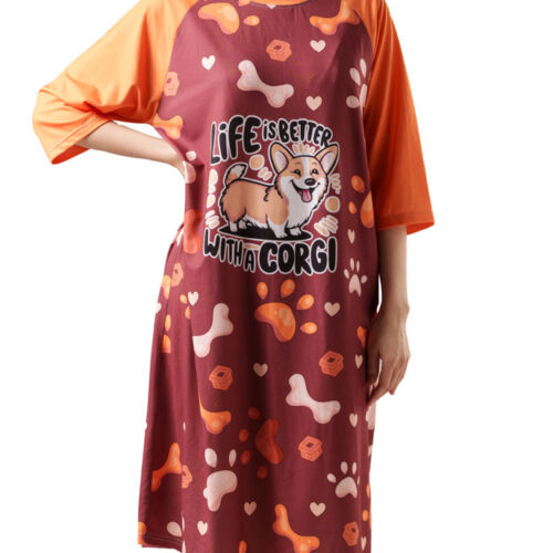 All-over Print 3/4 Sleeve Raglan Dress