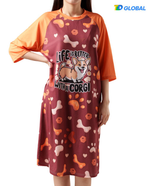 All-over Print 3/4 Sleeve Raglan Dress