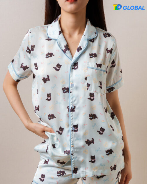 All-over Print Satin Short-Sleeve Pajamas Set