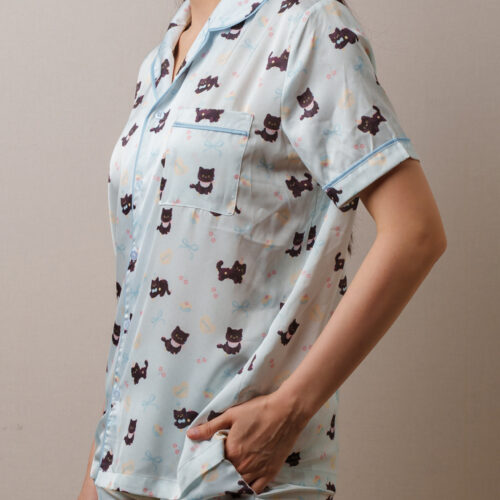 All-over Print Satin Short-Sleeve Pajamas Set All-over Print Satin Short-Sleeve Pajamas Set