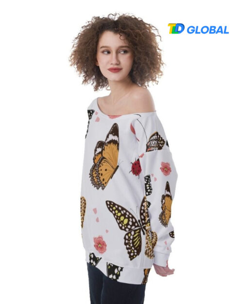 All-Over Print Oversized Women's Off-Shoulder Sweatshirt (Made in China)