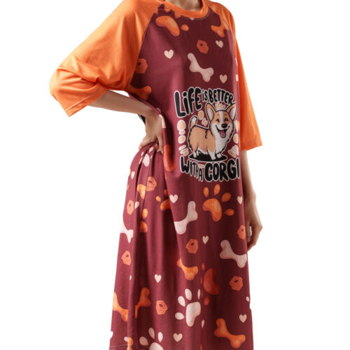 All-over Print 3/4 Sleeve Raglan Dress All-over Print 3/4 Sleeve Raglan Dress